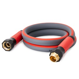 SANFU Upgraded Hybrid Lead-In Garden Hose 5/8-Inch X 3 FT, Burst 800PSI, Water Hose Flexible, With Grip Handle, 3/4" GHT Solid Brass Fittings, Gray + Red