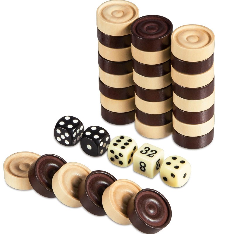 Bivomon Classic Wooden Checkers Stackable Pieces, Backgammon Pieces, Set of