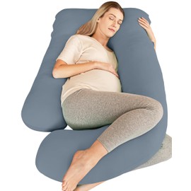 Cute Castle Cooling Cover Pregnancy Pillows, Soft U-Shape Maternity Pillow with Removable Cover - Full Body Pillows for Adults Sleeping - Pregnancy Must Haves - Jumbo 57 Inch - Grey