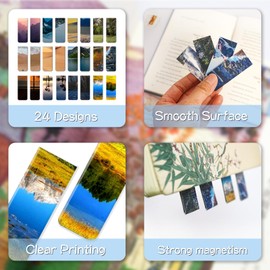 YJTWSLT 24 Pcs Magnetic Bookmarks, Breathtaking Landscape Designs, Bookmark Holder Card Double as Mini Postcard, Unique Magnetic Page Clips for Book Lovers& Women, Perfect Teacher& Friend Gifts