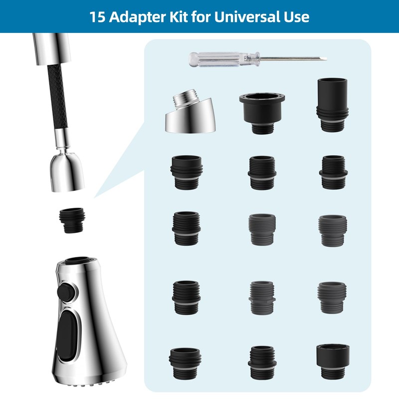 Universal Kitchen Faucet Head Replacement with 15 Adapter Kit Compatible