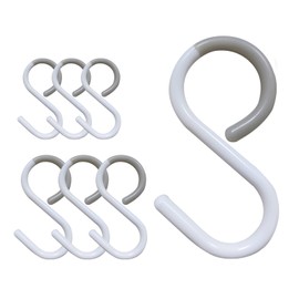 JUSTBOKU S-Shaped Hooks, No Rust, Anti-Shedding, S-Shaped Hook, S Hook, S Hook, For Bath, Kitchen, Fixed, 2.4 + 3.5 inches (6 + 9 cm), White, Small, Set of 3, White, Large, 3-Piece Set