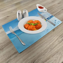 Ambesonne Rubber Duck Place Mats Set of 4, Little Duckling Toy Swimming in Pond Pool Sea Sunny Day Floating on Water, Washable Fabric Placemats for Dining Table, Standard Size, Blue Yellow