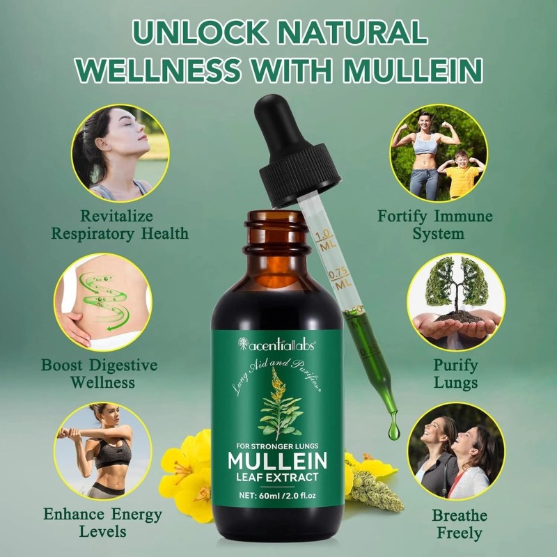 Mullein Drops for Lungs, Mullein Leaf Extract with Chlorophyll,mu<wbr/>llein Leaf