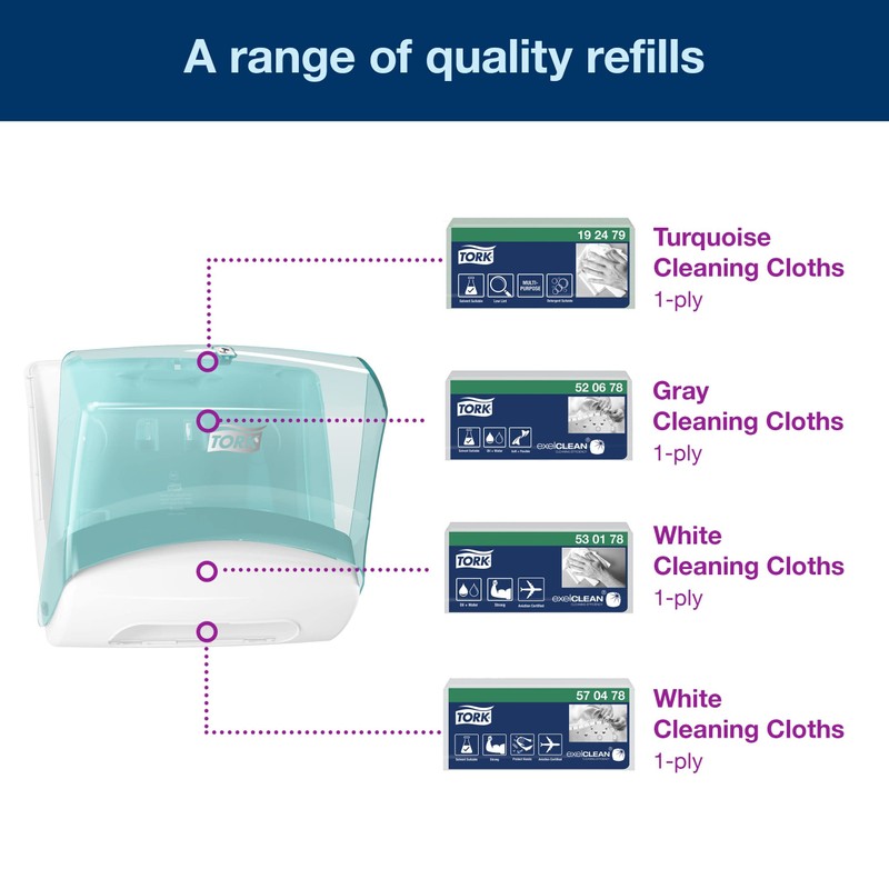 Tork Folded Wiper Dispenser Aqua/White W4, Wall-Mounted, 654021