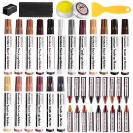 SEISSO Furniture Repair Kit, 18 Colors Touch Up Markers and Wood Filler Sticks with Wood Polish Wax - Furniture Touch Up Kit Cover Up Scratches, Stains, Holes for Wooden Table, Cabinet, Floors, Door