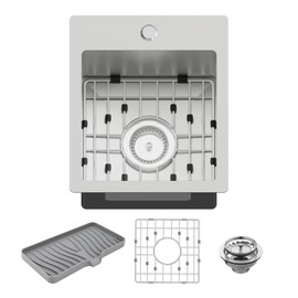 Small Black Kitchen Sink,13x15 Inch Stainless Steel Drop In Topmount Kitchen And Bar Sink Ideal Choice For Small Space, Prep Area, RV With Bottom Grid,Soap Mat And Drain Assembly