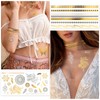 HOWAF 8 Sheets Gold Tattoos Temporary Metallic Tattoos, Gold Temporary