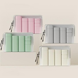 Travel Cosmetic Container Set, 5 Counts/set Empty Refillable Bottle with Storage Bag, Portable Travel Bottle Set, Skin Care Product for Women, Christmas Gift - Color: Light Green, Specification: 1 Set