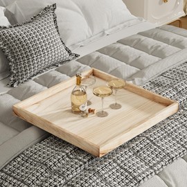 Ottoman Tray for Coffee Table Living Room Wood Serving Tray Large Wooden Square 24 Inches Rustic Torched