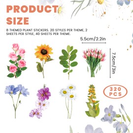 Realand 320 Pieces Nature Flower Stickers for Scrapbooking, Transparent Plant Floral Stickers Waterproof Adhesive Scrapbook Stickers for Journaling Junk Journal Supplies Planner Laptop