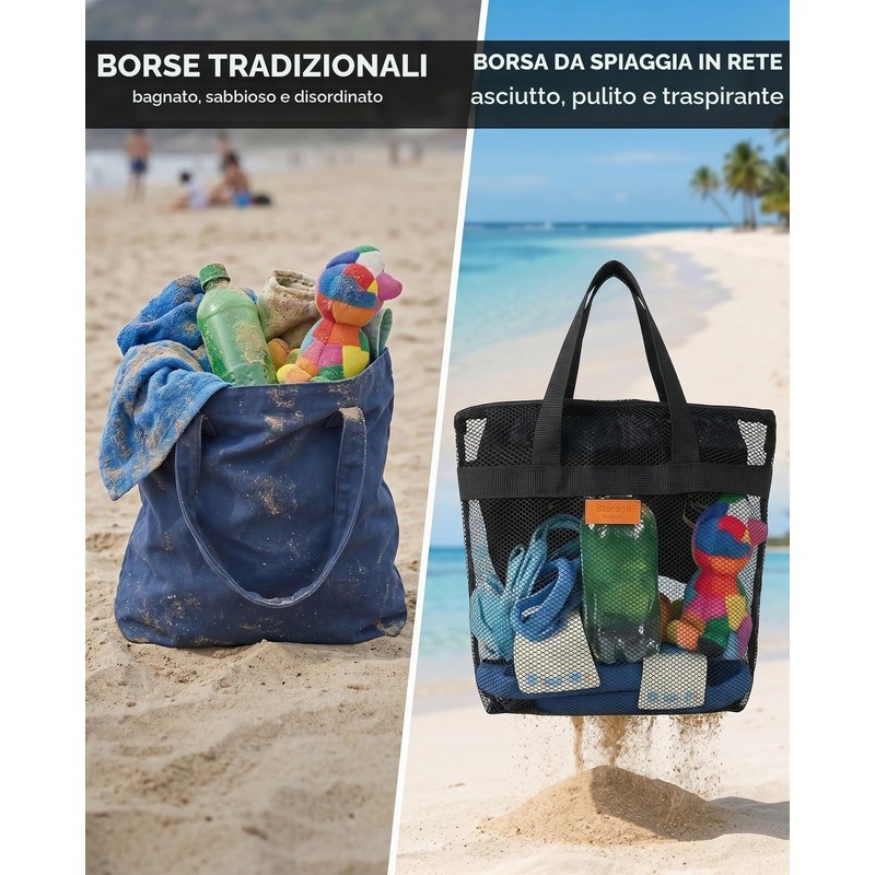 LOZTBUE borsa da spiaggia in rete per giocattoli sabbia via