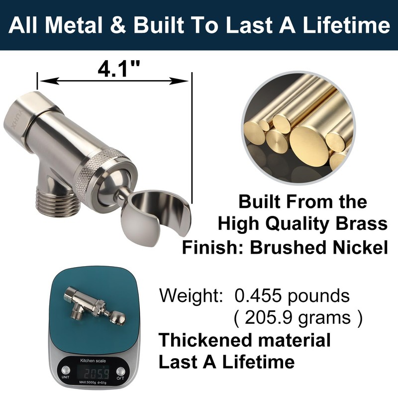 All Metal Shower Head Handheld with Brass Hand Showerhead Holder,