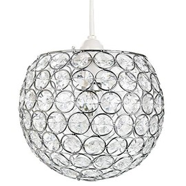 Modern Round Globe Easy Fit Pendant Shade with Small Transparent Acrylic Bead Jewels | 18cm Diameter | 60w Maximum | Simple Installation by Happy Homewares