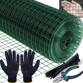 SUNMORN Hardware Cloth, 1/2 inch Mesh, 16 inch x 40 feet, 18 Gauge Chicken Wire, 100PCS Zip Ties, Cutting Pliers, Gloves for Chicken Coop, Rabbit Cages, Garden (1/2inch 16inx40ft)