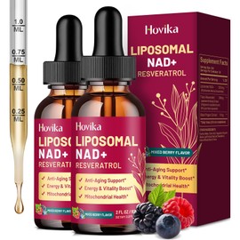 2 Pack Liposomal NAD Supplement - 1200mg NAD+ Liquid Drops for Women & Men with Resveratrol, Black Pepper Extract - Support Anti-Aging, Brain & Cellular Mitochondrial Health - Mixed Berry Flavor