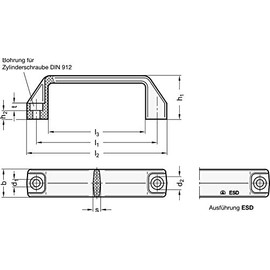 Elesa Bügelgriff, Polypropylen, schwarz, 94mm, Bohrung 6,5mm