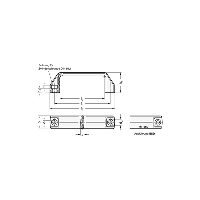 Elesa Bügelgriff, Polypropylen, schwarz, 94mm, Bohrung 6,5mm