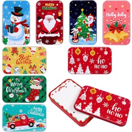 8pcs Metal Rectangular Tins Christmas Tinplate Cases Mini Portable Box Containers Empty Organizer Storage Box Packing Boxes for Party Treat Candy Goodies Pin Jewelry