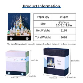 Calendario de computadora 2026 3D Bloc de notas de papel con castillo mágico de luz 3D Bloc de notas de papel para manualidades, notas no adhesivas, regalo decoración de oficina, regalo creativo