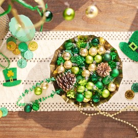 Valery Madelyn St Patricks Day Decorations Shamrock Tree Ornament Set, 36ct 1.18inch Hanging Ball Ornament Irish Festival Decor, Good Luck Clover Green Gold Christmas Ball for Party Home Spring