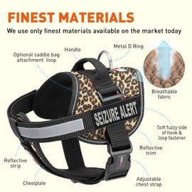 Dogline Unimax Dog Harness Vest with Seizure Alert Patch Reflective No-Pull, Adjustable Straps, Breathable Neoprene for Medical, Service, Identification and Training Dogs Girth 36 to 46" Leopard Brown
