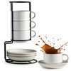 Gomakren 6 Ounce Cappuccino Cups with Saucers and Metal Stand,