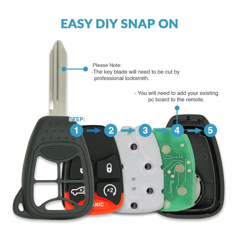 Keyless2Go Replacement for 5 Button Remote Key Shell Chrysler Jeep