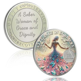 Elegant 18 Year Sobriety Coin, Butterfly Metamorphosis AA Coin - Sister Power Sober Chip for Eighteen Year Addiction Recovery, Clean Living Sobriety Gift for Women
