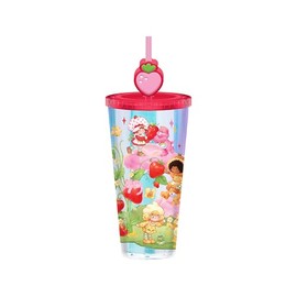 Silver Buffalo Care Bears and Strawberry Shortcake Featuring Cheer Bear, Funshine Bear, Friend Bear, Orange Blossom, and Lemon Meringue Iridescent Plastic Cold Cup with Lid and Topper Straw, 24 Ounces