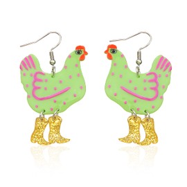 Acrylic Boot Big Chicken Earrings,Funny Colorful Boots Chicken Drop Dangle Earrings,Cock Hen Foot Chicken Earrings for Women Farm Design Lovely Gift (Green)