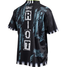 Unicorn Callan Rydz Darts Shirt | The Riot Logo | Cool Breathable Soft-Feel Micro Mesh 3-Tuk Polyester | Blue & Black with Fluro Neck Detail | Large to fit Chest 41-43 inches