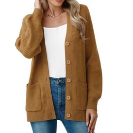 VIISHOW Plain Casual Womens Open Front Long Sleeve Button up Chunky Knit Tan Cardigan Sweaters for Women Trendy,Z Camel,X-Large