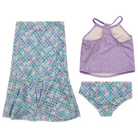 Girls' Little Mermaid Three Piece Set with Swim Skirt Tail Dress Tankini Top and Bottom 4T