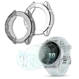 FCMEDZI Screen Protector Compatible for Garmin Forerunner 570 42mm, Case TPU Soft Frame Cover and TPU Screen Protective Film Not Tempered Glass (Pack of 4+2)