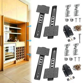 JAXYOOM 12 Inch Pocket Door Slides for Cabinets 2Set -Heavy Duty Hidden Hinge Hardware Kit for Inset Doors,Furniture,Vanity & Garage -Smooth Sliding Retractable Rail System with Rebounder for DIYers