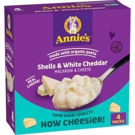 Annie's Shells and White Cheddar Mac and Cheese with Organic Pasta, Dinner Side or Snacks, 4 Ct, 24 oz