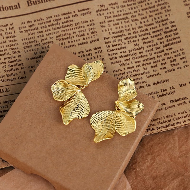 Gold Statement Earrings For Women 18K Gold Plated Sectored Flower
