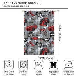 Cartoon Speed Racer Curtains, Seamless Pattern Sports Car Motorcycle Automobile Race for Boys, Thermal Insulation Blackout Rod Pocket Window Drapes for Living Room Bedroom Bathroom 42x63in