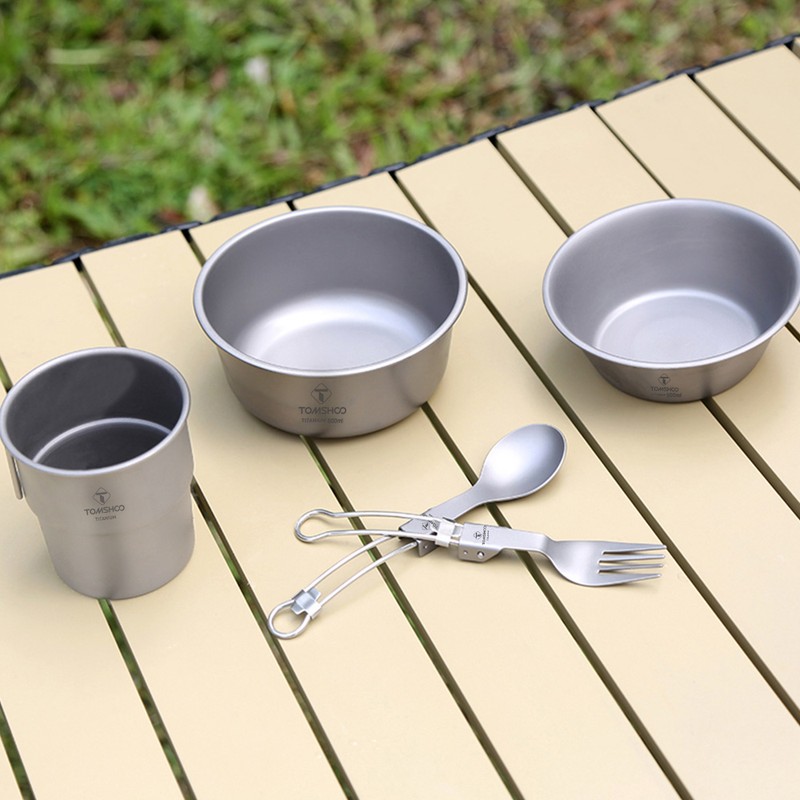 TOMSHOO 500ml Titanium Bowl Stackable Camping Bowl for Camping Hiking
