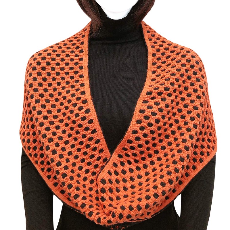 Bowbear Two Tone Warm Winter Knit Infinity Scarf, Orange &