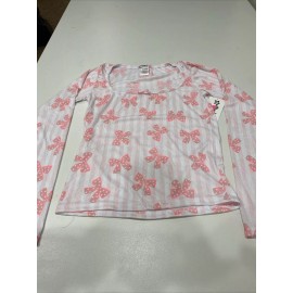 Strawberry Kiss Square Neck Pink Bow Pj Top L