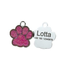Hundemarke mit Gravur Pfote Pink leicht für Welpen, Hundewelpen | Hundegeburtstag Geschenk Tiermarke