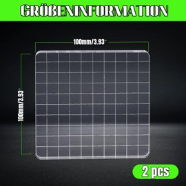 Hosifiy Set of 2 Rectangular Acrylic Stamp Blocks with Grid Lines, 10 x 10 cm, Transparent, for Scrapbooking