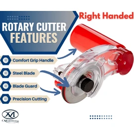 Martelli - Right Handed 60mm Ergonomic Fabric Rotary Cutter for safe pain free fabric cutting - sewing, quilting, fashion design notions & supplies good for arthritis carpal tunnel wrist pain