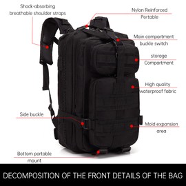 BWBIKE Military Tactical Backpack Outdoor Shoulder Daypack Hiking Trekking Rucksacks Sport Traveling Bag, Black