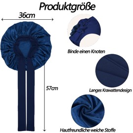 Catelves Silk Bonnet for Sleeping, Long Hair, Silk Bonnet, Soft and Comfortable, Bonnet Silk, Hair Bonnet, Sleep Cap Silk for Adjustable Wide Band for Attaching to the Head (Navy Blue)