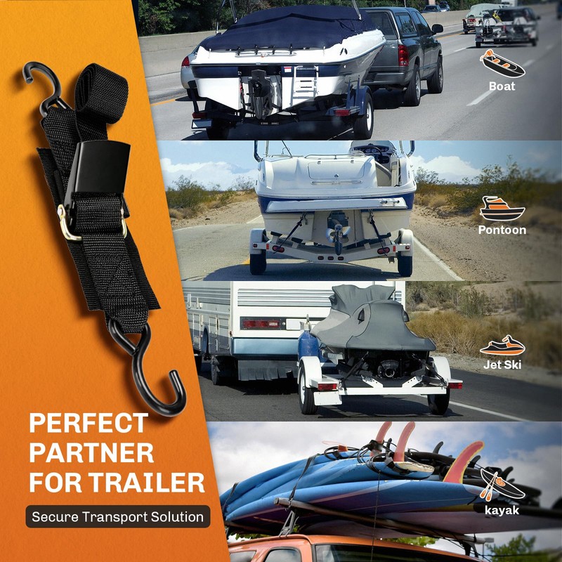 WELLUCK Boat Trailer Transom Tie Downs Straps 1200 LBS, 2"