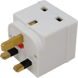 Two Way UK Mains Plug Adapter/Insulated Shrouded Pin / 13 Amp Fused Double Block Socket Splitter / 250V ac 13A - Complies With BS 1362