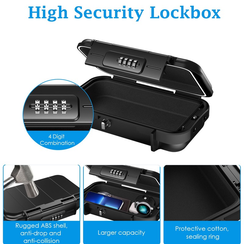 AMIR Travel Safe Portable Lock Box, 4 Digit Combination Lockbox,